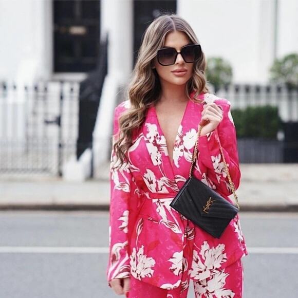 Zara Pink PRINTED BLAZER WITH BELT - Picture 1 of 9